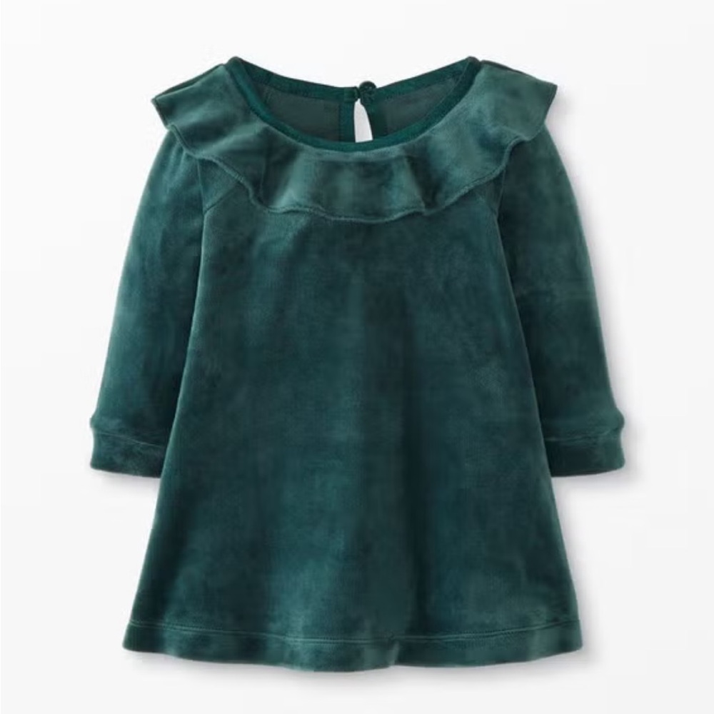 Hanna Andersson Baby Velour Party Dress in Juniper Green